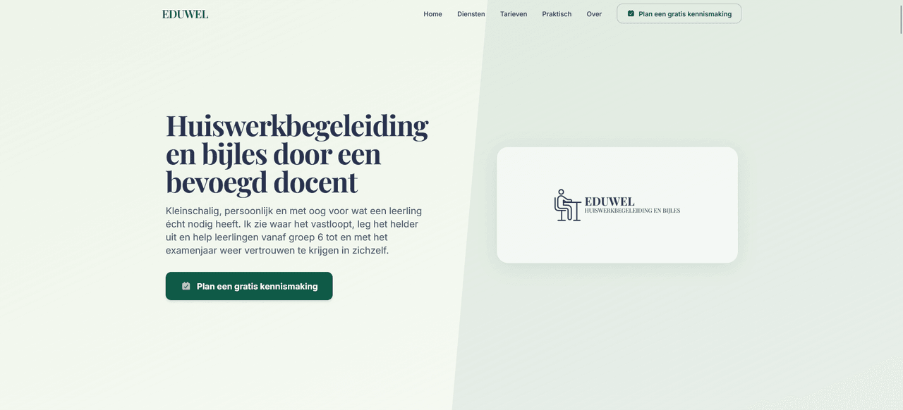Screenshot van de website die voor Eduwel is gebouwd.